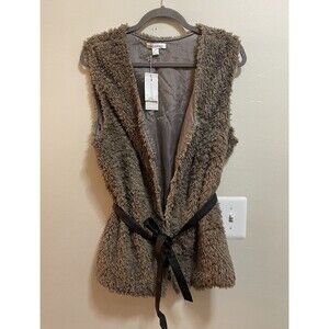 John Paul Richard Belted Sherpa Vest Women Medium NWT Teddy Fuzzy Brown Soft New